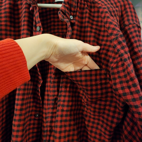 TNA Red and Black Plaid Shirt - Picture 2 of 6